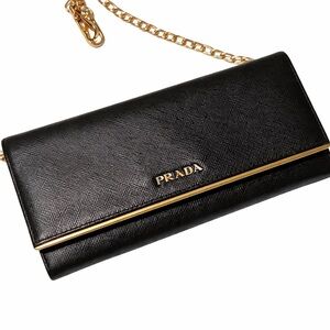 Prada Saffiano Metal Leather Long Bifold Wallet Nero Black